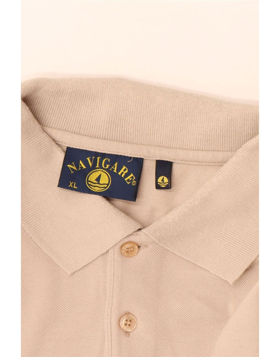 NAVIGARE Langærmet poloshirt til mænd XL beige bomuld