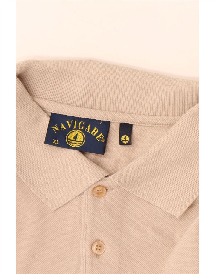 NAVIGARE Langærmet poloshirt til mænd XL beige bomuld
