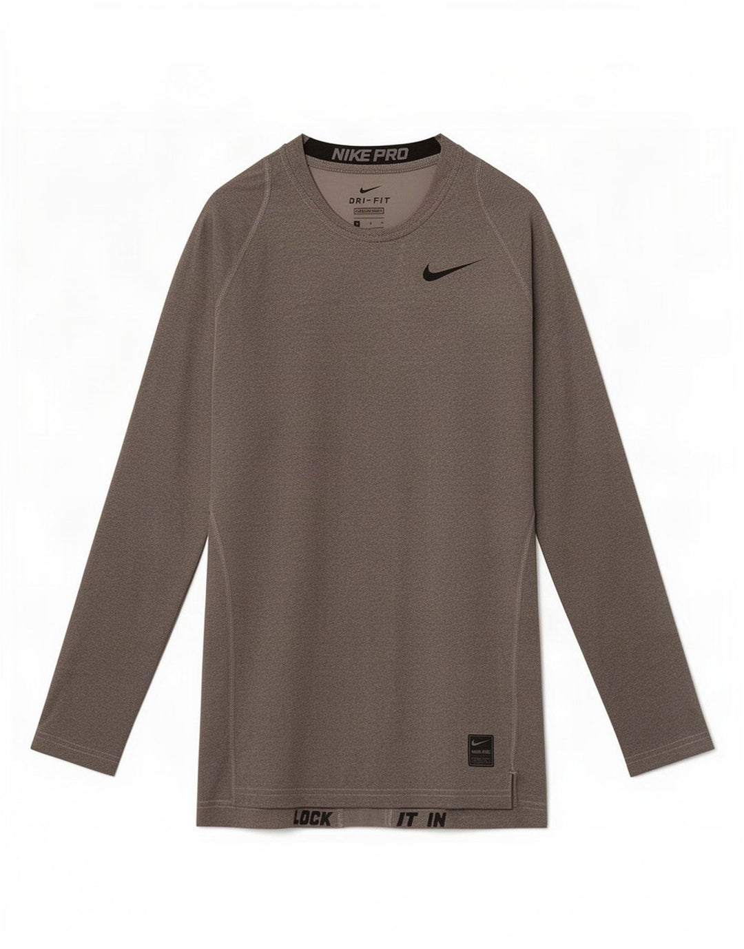 Nike Dame Dri Fit Top Langærmet UK 10 Small Grey Colourblock Polyester