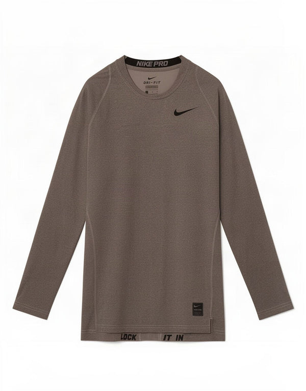 Nike Dame Dri Fit Top Langærmet UK 10 Small Grey Colourblock Polyester