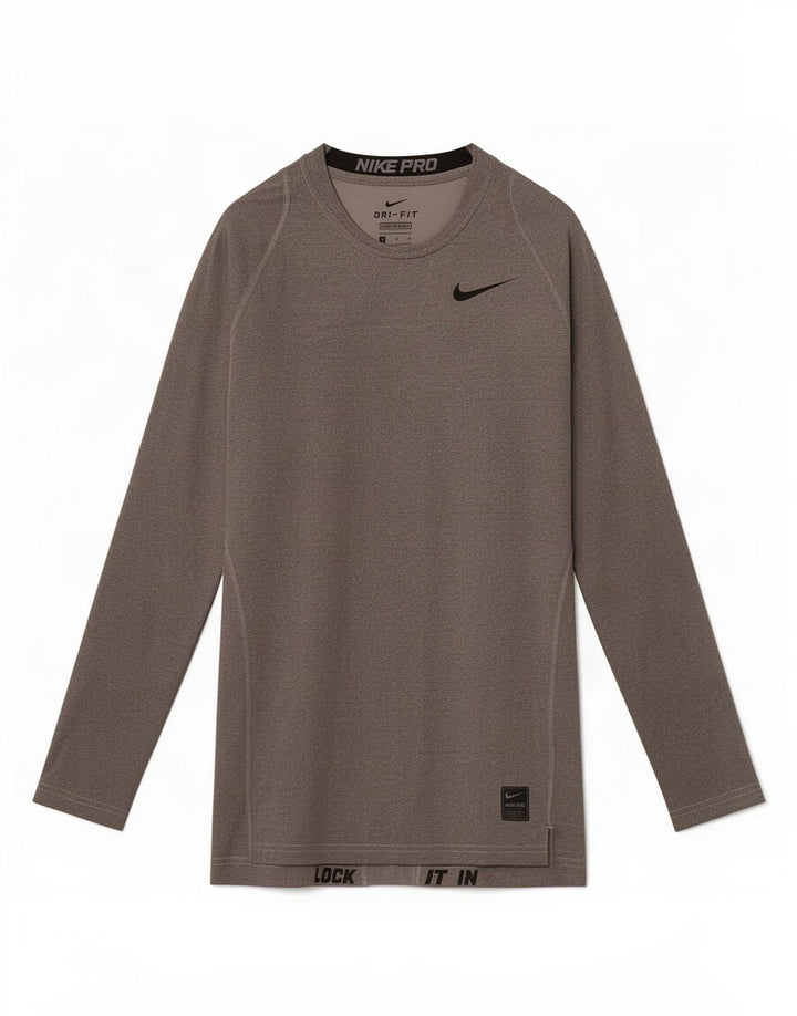 Nike Dame Dri Fit Top Langærmet UK 10 Small Grey Colourblock Polyester