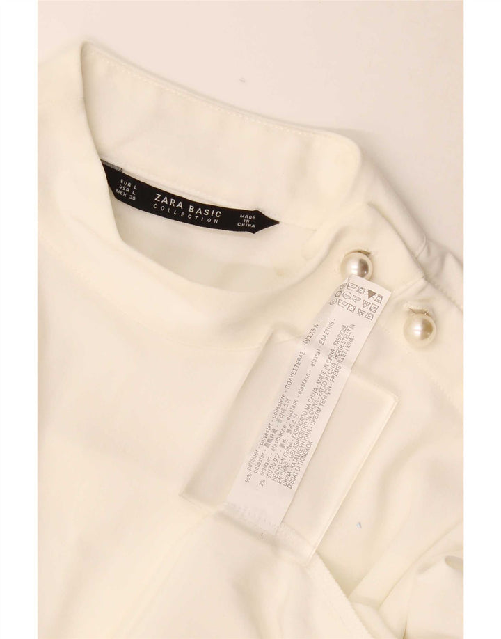 Zara Dame Langærmet Regular Bluse Top UK 14 Large White Polyester