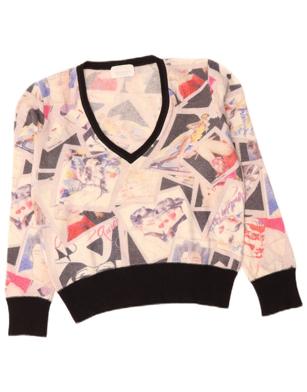 Iceberg Womens Crop V-hals sweater IT 46 Large Off White Colourblock