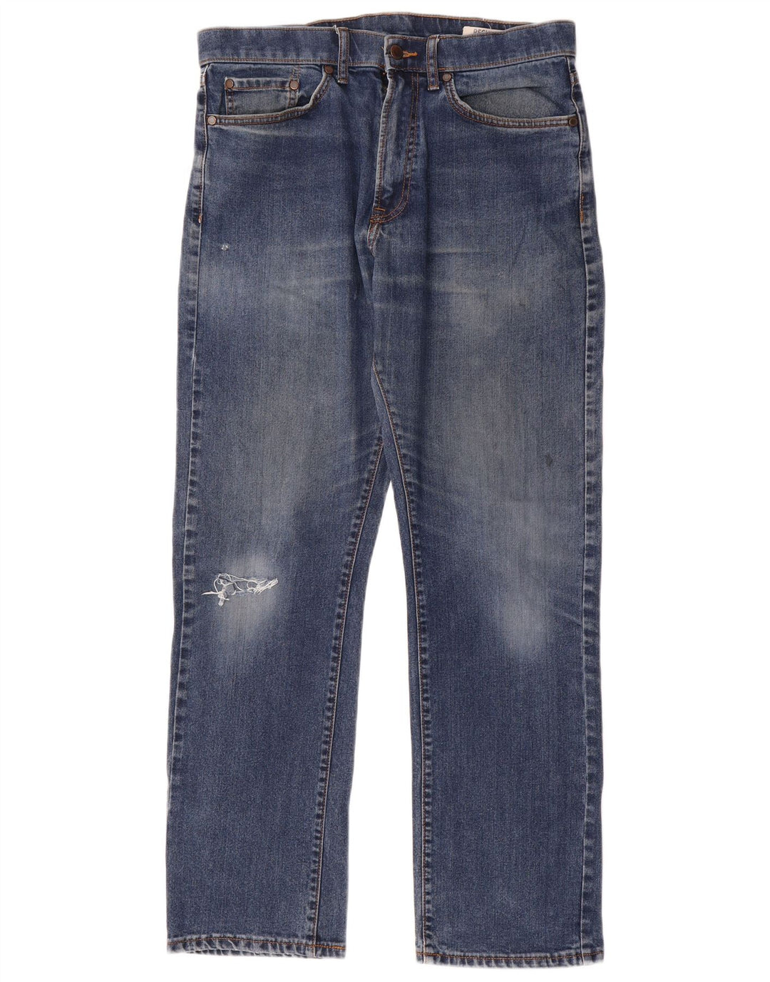 Marks & Spencer Herre Distressed Regular Straight Jeans W32 L31 Blue Cotton