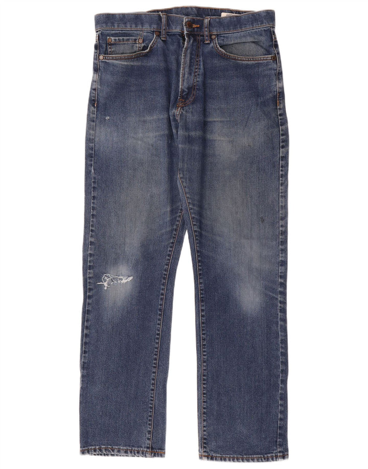 Marks & Spencer Herre Distressed Regular Straight Jeans W32 L31 Blue Cotton