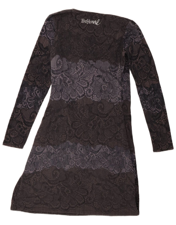 Desigual Dame Langærmet Skift Kjole Large Navy Blue Floral Viscose