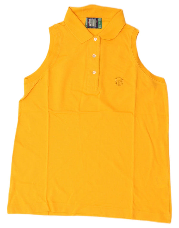 Sergio Tacchini Dame ærmeløs polo shirt UK 10 Lille gul bomuld
