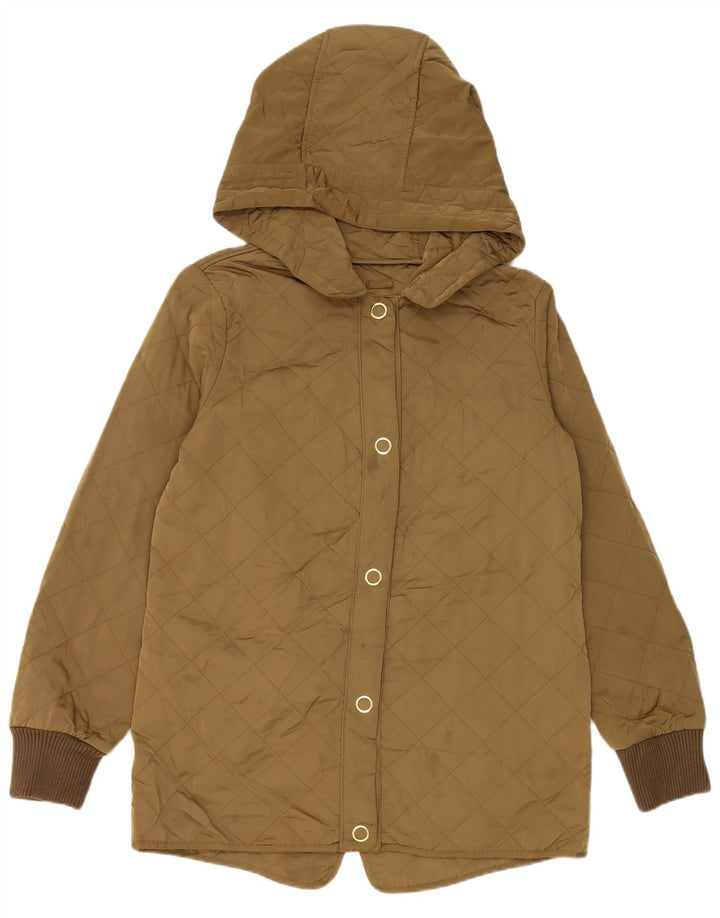 ZARA Quiltet jakke med hætte til kvinder UK 14 Medium Khaki Polyester