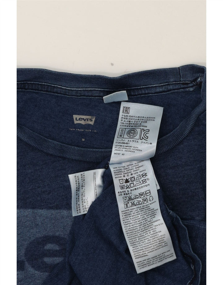 LEVI'S Womens Graphic T-Shirt Top UK 14 Medium Navy Blue Cotton Vintage Levi's and Second-Hand Levi's from Messina Hembry 