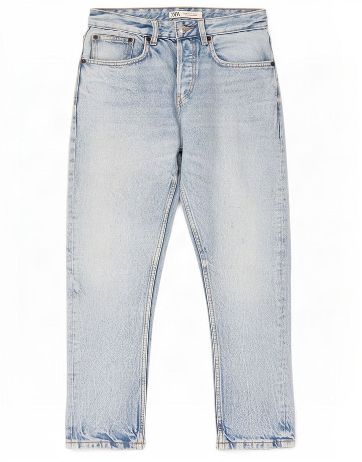 Zara Dame Distressed Straight Jeans EU 36 XS W29 L26 Blå