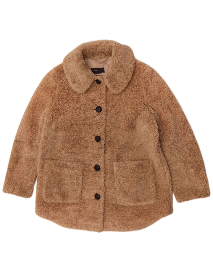 Marks & Spencer Dame Teddy Bear Fleecejakke UK 14 Stor Beige Polyester