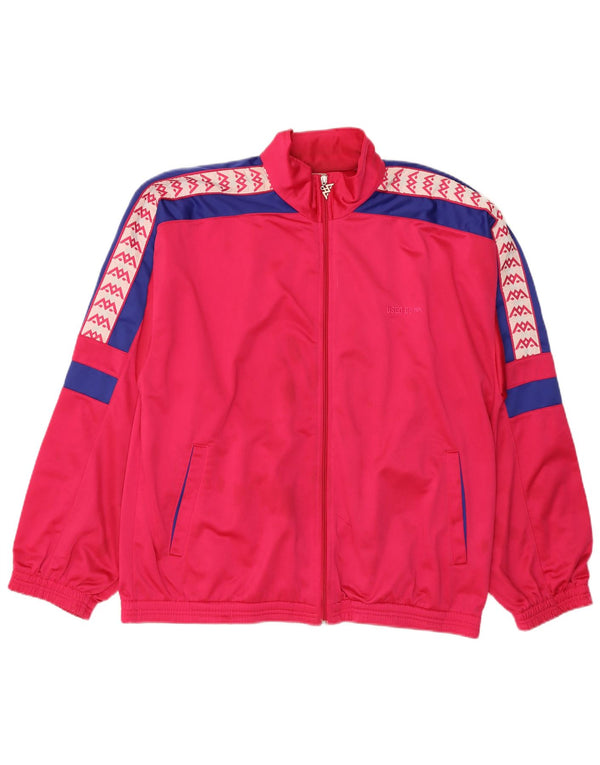 Vintage Mens Graphic Tracksuit Top Jacket 2XL Pink Colourblock Polyester