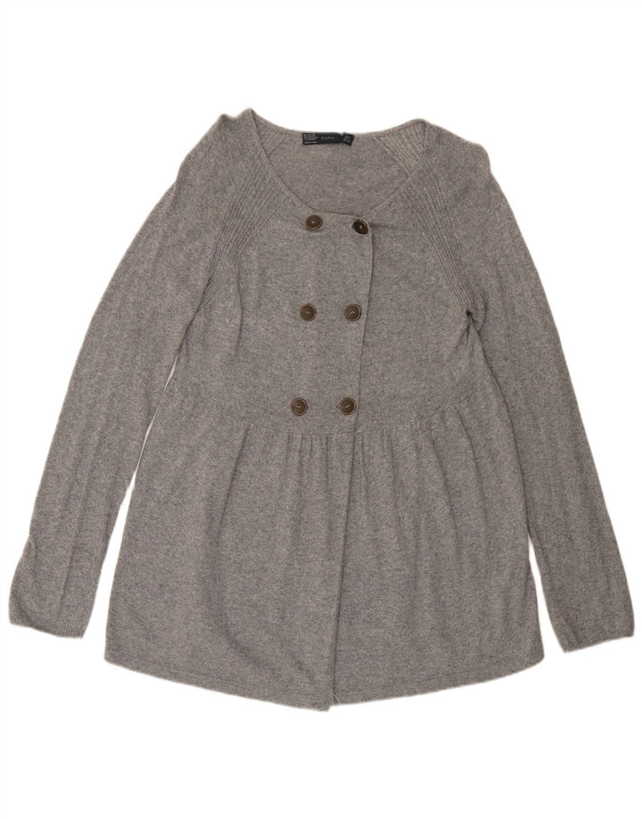 Zara Dame Cardigan Sweater UK 14 Stor Grå Bomuld