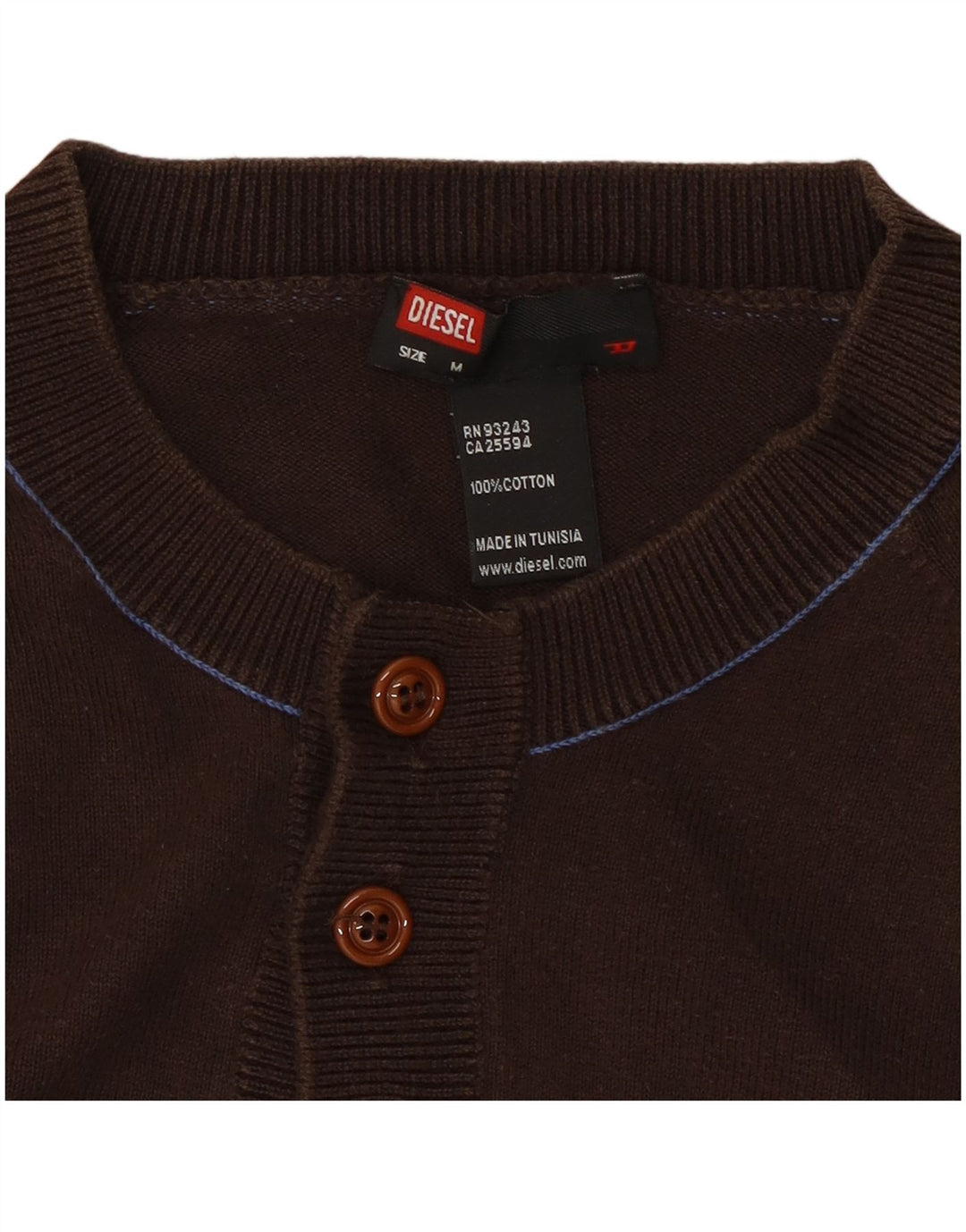 DIESEL Dame Button Neck Jumper Sweater UK 14 Medium Brown Bomuld