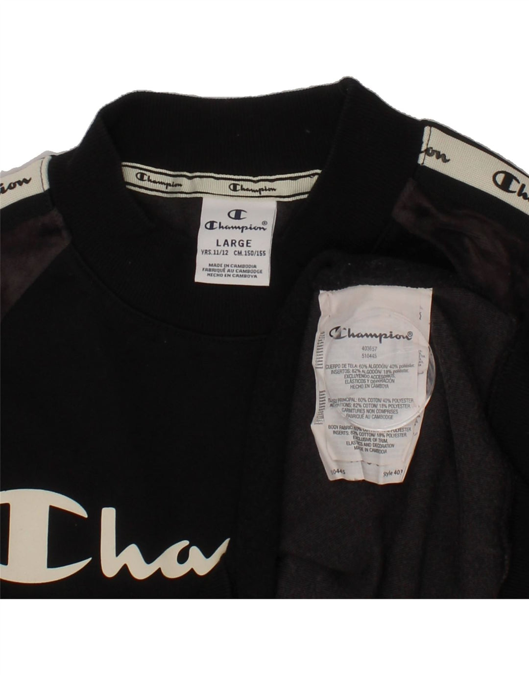 CHAMPION Boys Sweatshirt Jumper 11-12 Years Large  Black Colourblock Vintage Champion and Second-Hand Champion from Messina Hembry 