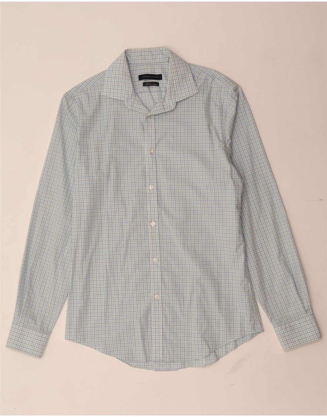 Tommy Hilfiger Herre Athletic Fit skjorte str. 15 Medium Blue Gingham Cotton