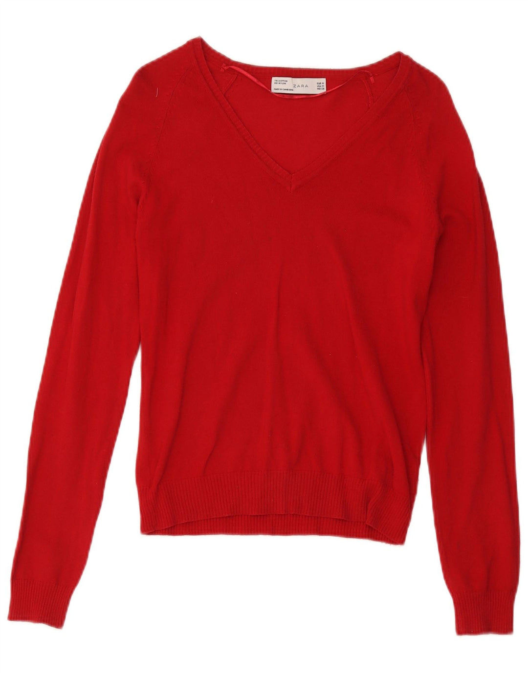 Zara Dame V-hals sweater UK 12 Medium Rød Bomuld