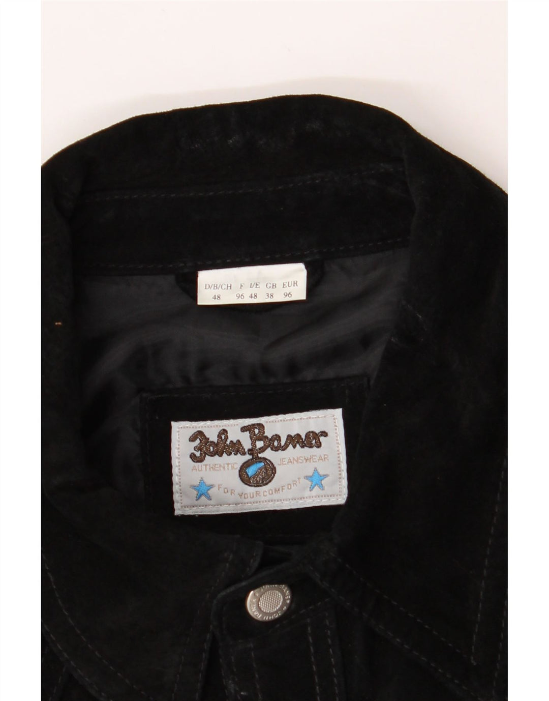 JOHN BANER Mens Suede Jacket UK 38 Medium Black Leather Vintage John Baner and Second-Hand John Baner from Messina Hembry 
