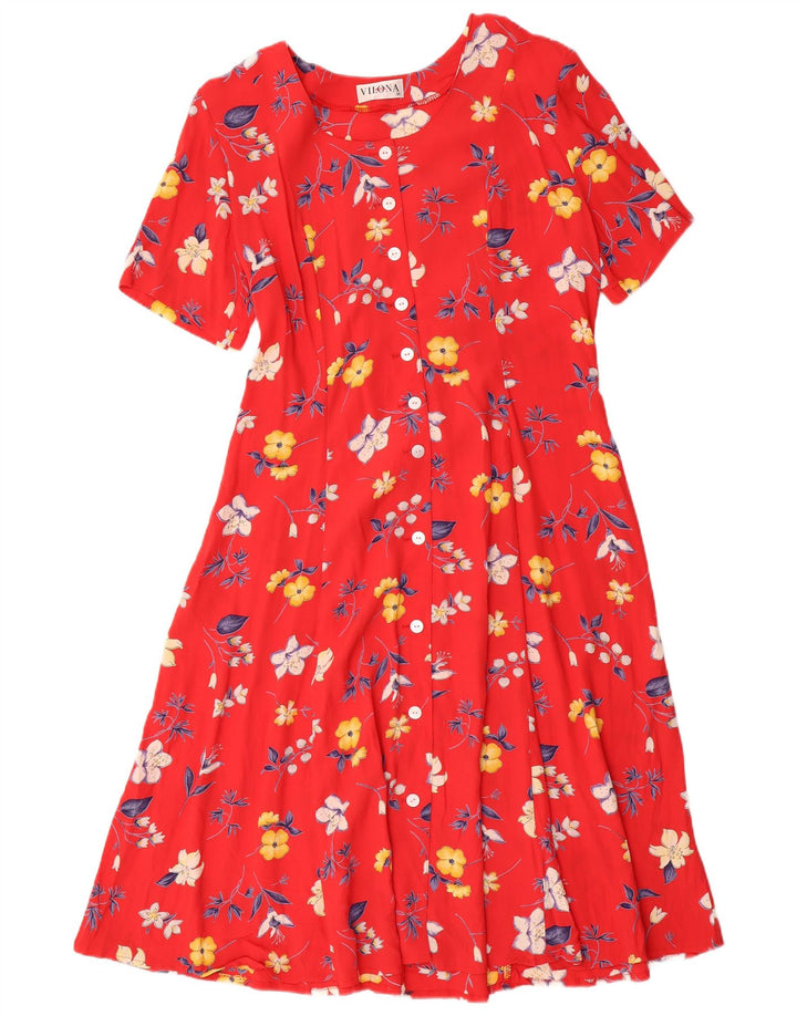 Vilona Moda Dame A-Line Kjole EU 38 Medium Red Floral Viscose