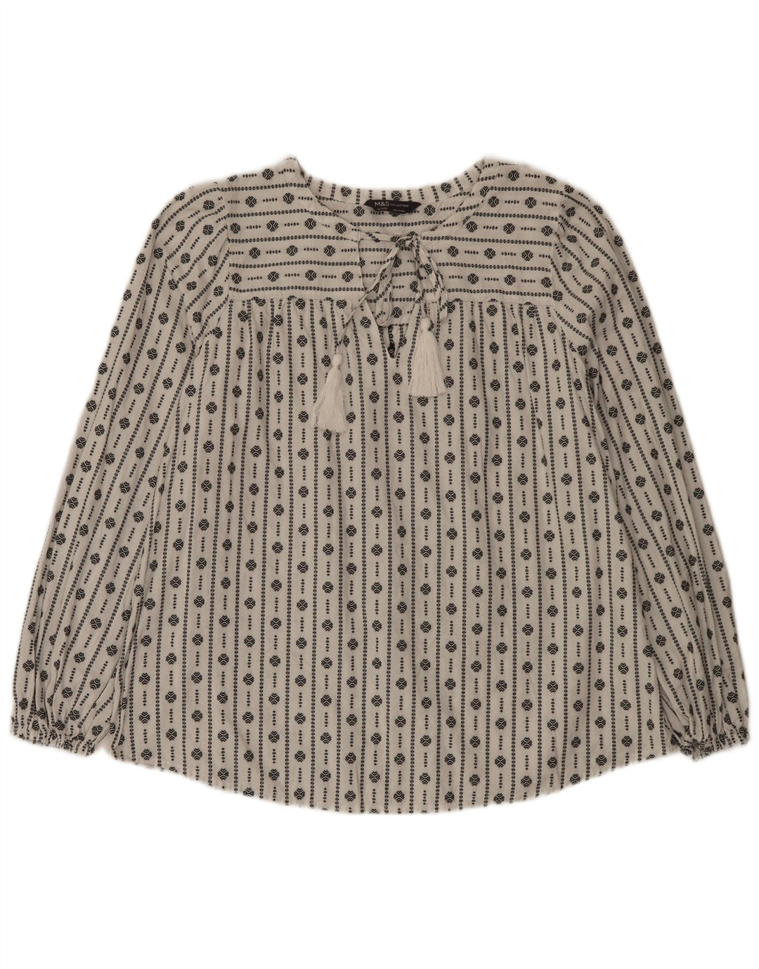 Marks & Spencer Damebluse Top UK 16 Stor hvid geometrisk bomuld