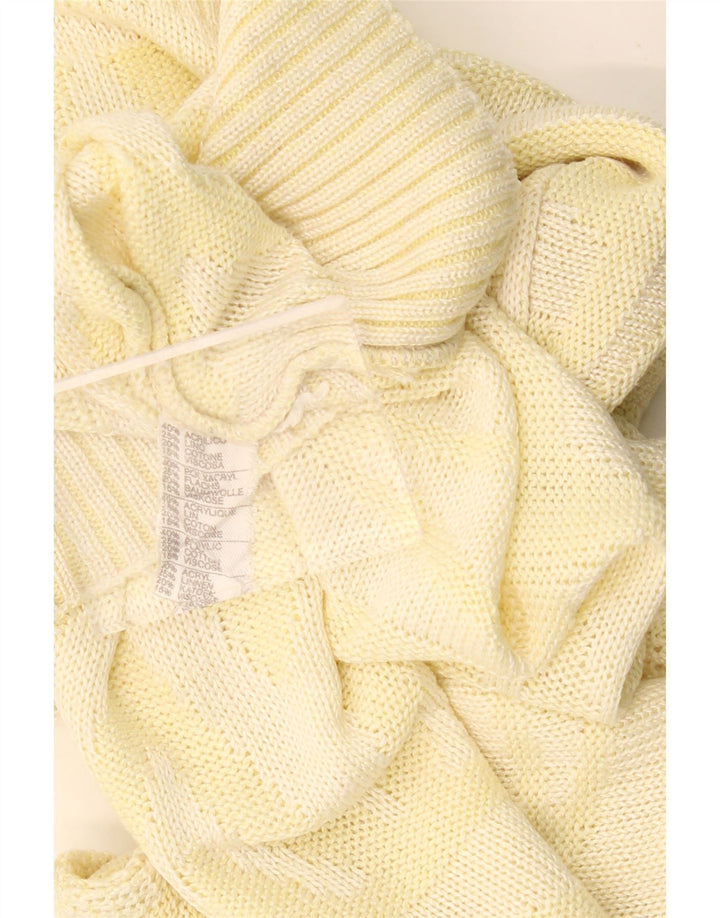 VINTAGE dame sweater med rund hals DK 18 XL gul geometrisk akryl