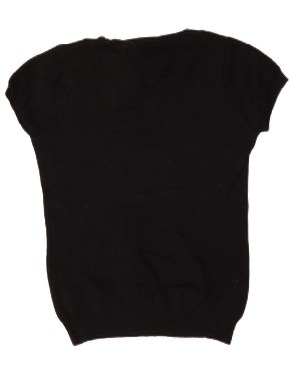 Zara Dame Kortærmet Boat Neck Jumper Sweater UK 14 Stor Sort Bomuld