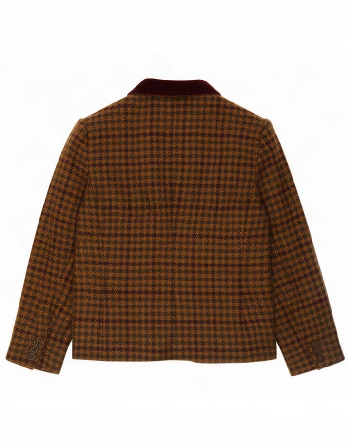 Vintage Dame 1-knap Blazer Jacket UK 14 Stor Brun Houndstooth Uld
