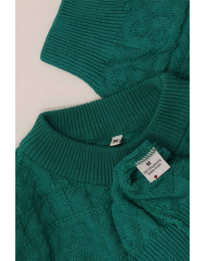 Vintage Dame Turtle Neck Jumper Sweater UK 14 Medium Green Geometric