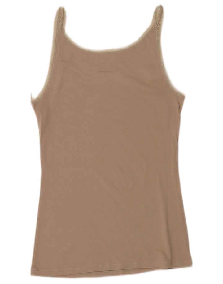 BENETTON Dame Cami Top UK 14 Stor Beige Blomster Bomuld