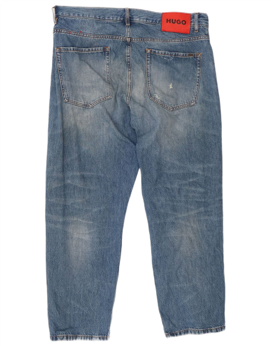HUGO BOSS Herre Distressed Straight Jeans W34 L27 Blå Bomuld
