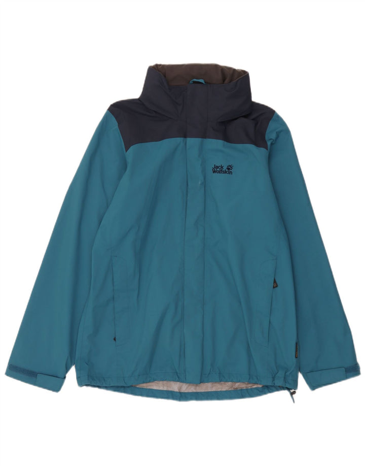 Jack Wolfskin Regnjakke med hætte til mænd UK 34 Small Blue Colourblock