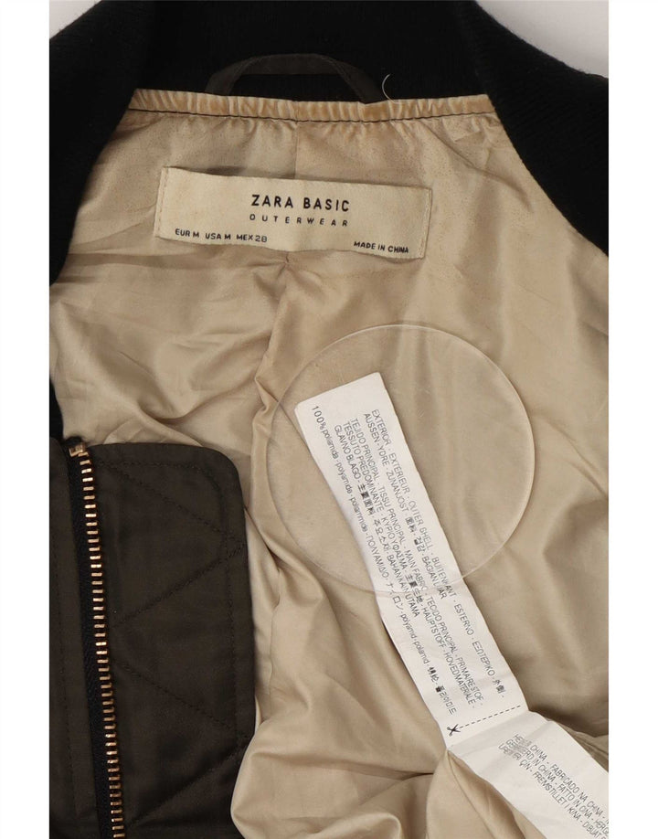 Zara Womens Bomber Jacket UK 14 Medium Khaki Colourblock Nylon