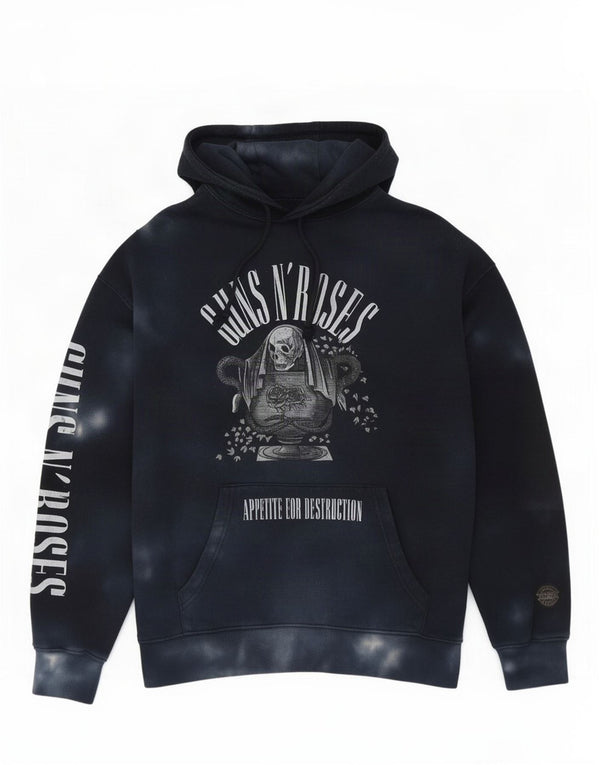 Pull & Bear Mens Guns Roses Graphic Hoodie Jumper Small Navy Blue Tie Dye