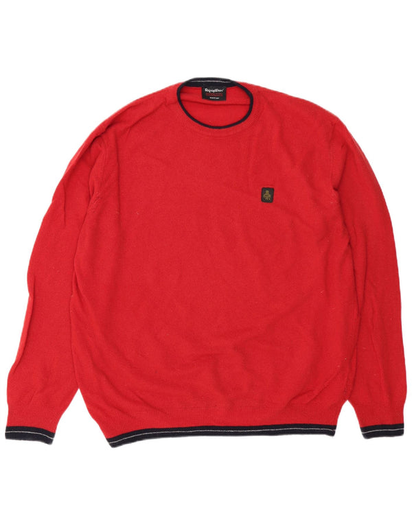 Refrigiwear Herre Crew Neck Jumper Sweater Large Red Colourblock Merino Wool