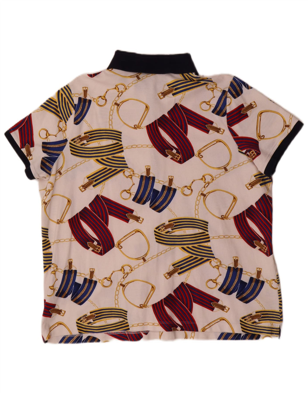 Ralph Lauren Dame Riding Abstrakt mønster Polo shirt 2XL Hvid Bomuld