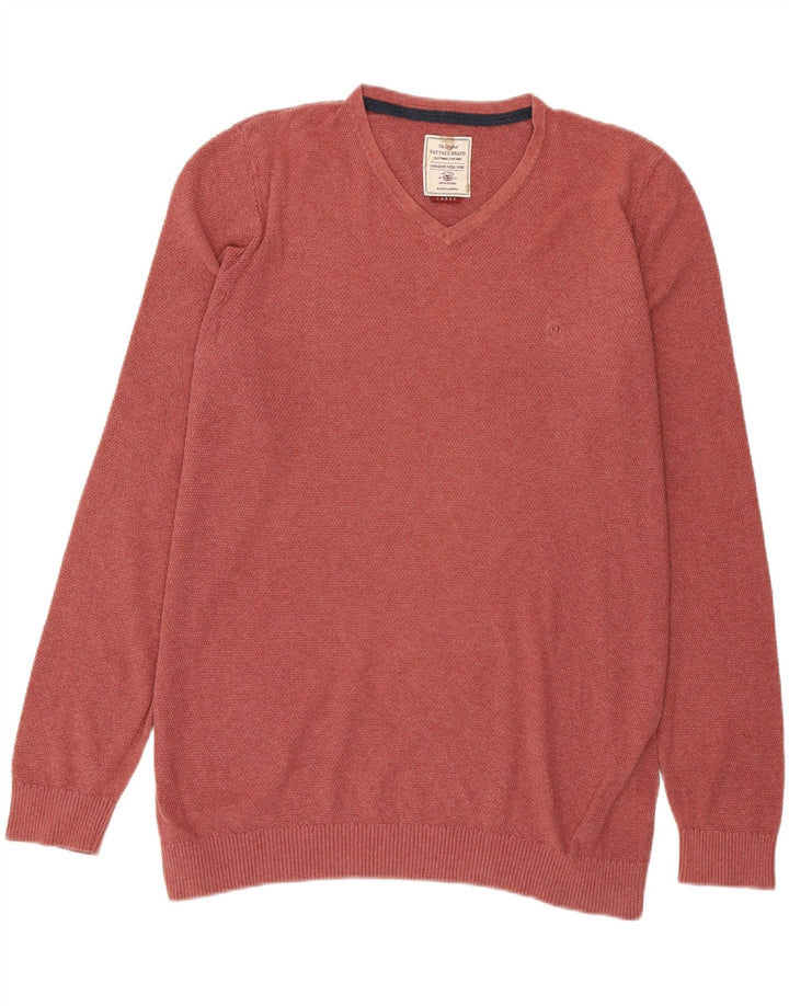 FAT FACE Mens V-Neck Jumper Sweater Large Pink Cotton Vintage Fat Face and Second-Hand Fat Face from Messina Hembry 