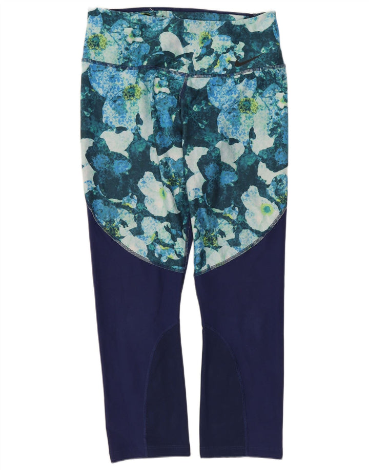 Nike Dame Dri Fit Capri Leggings UK 12 Medium Multicolored Floral