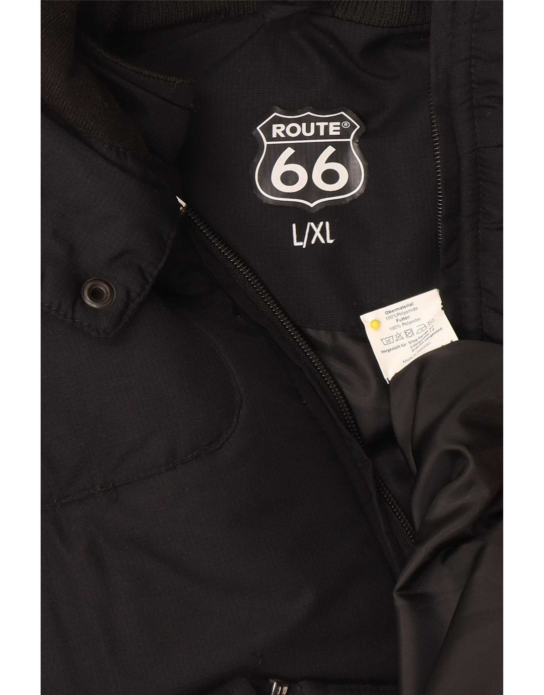 Route 66 Herre hættepolstret jakke UK 40 Stor sort polyamid