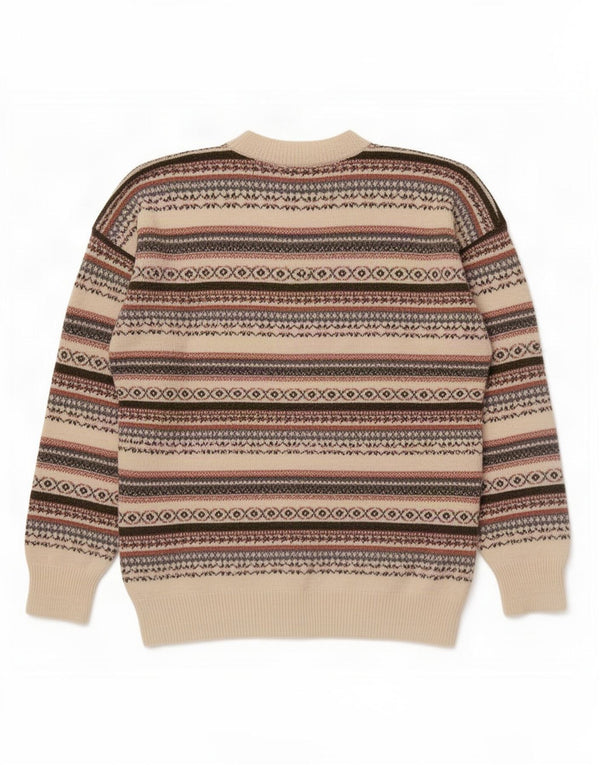 Vintage herre sweater med rund hals, stor off-hvid Fair Isle
