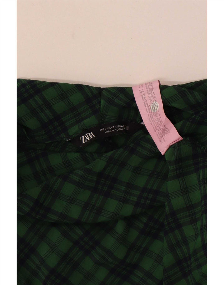 Zara Womens Crop 3/4 ærmet oversized bluse Top UK 10 Small Green Check
