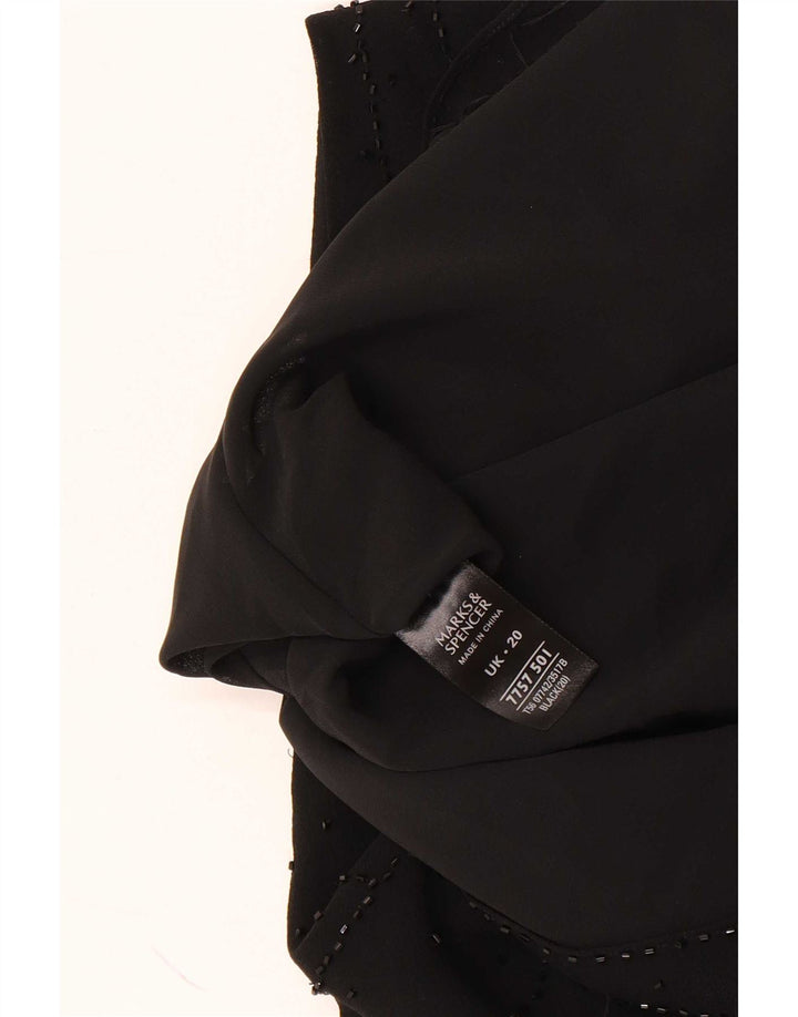 Marks & Spencer Dame ærmeløs bluse Top UK 20 2XL Sort Silke