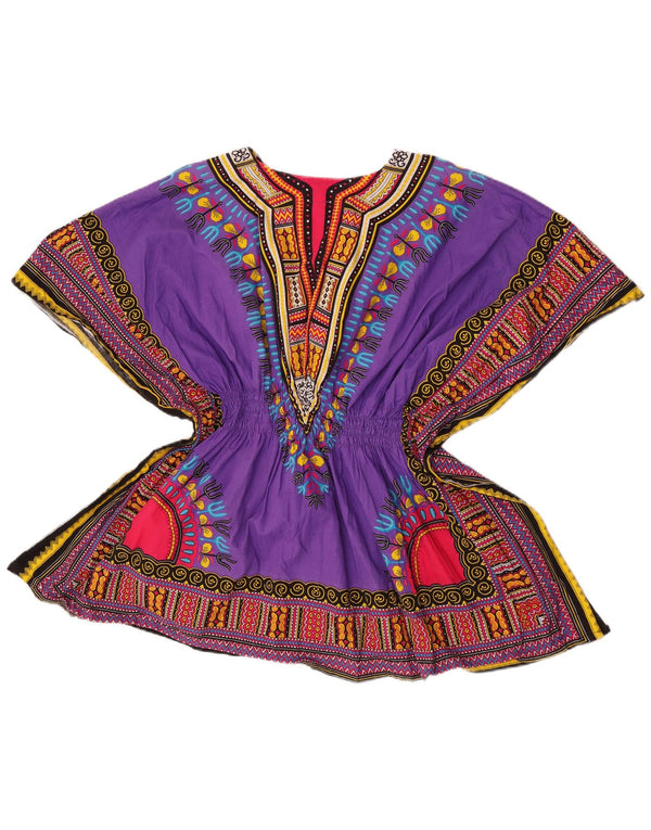 Vintage Dame Strandbluse Top One Size Lilla Geometrisk Bomuld