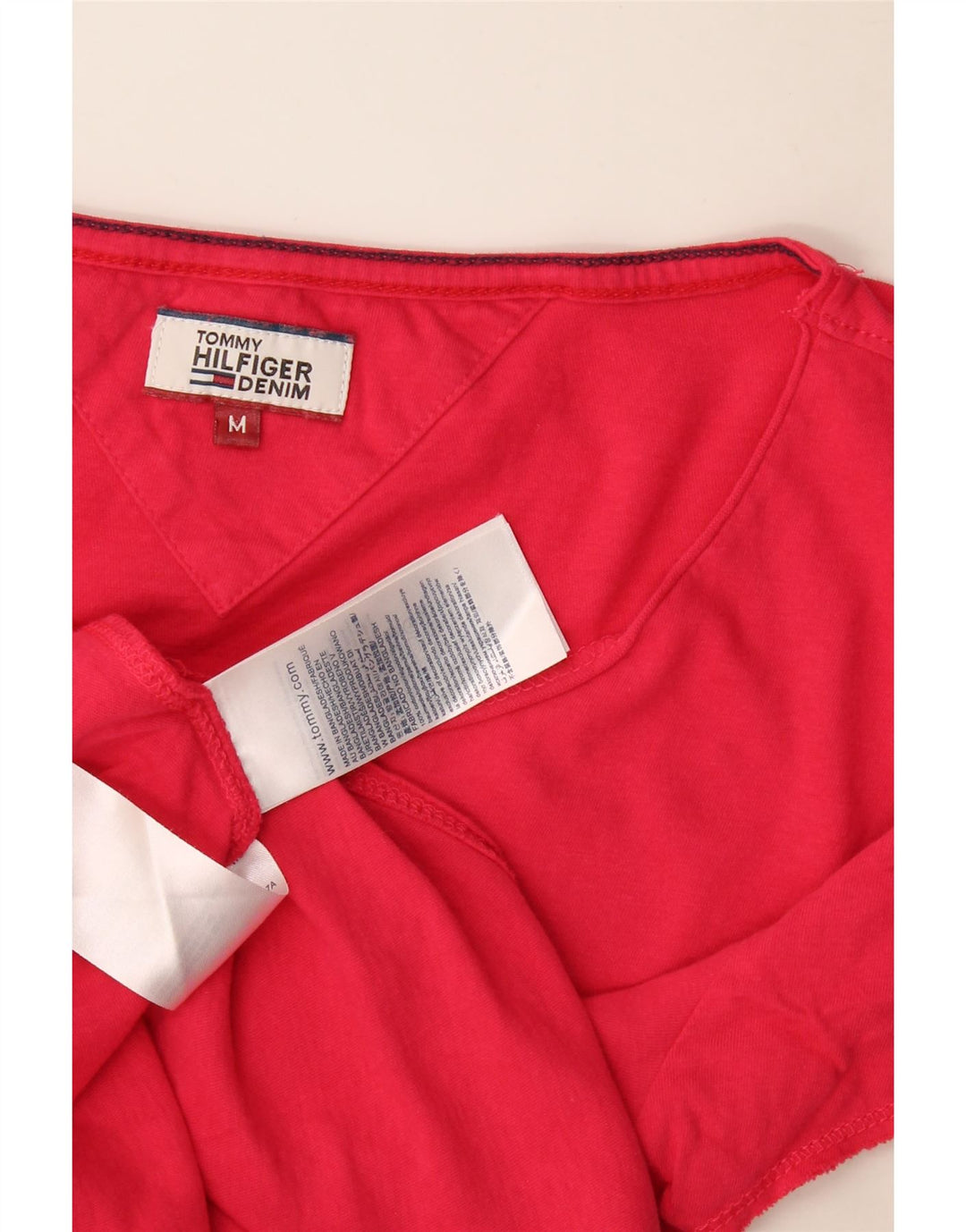 Tommy Hilfiger Dame T-Shirt Top UK 12 Medium Rød Bomuld