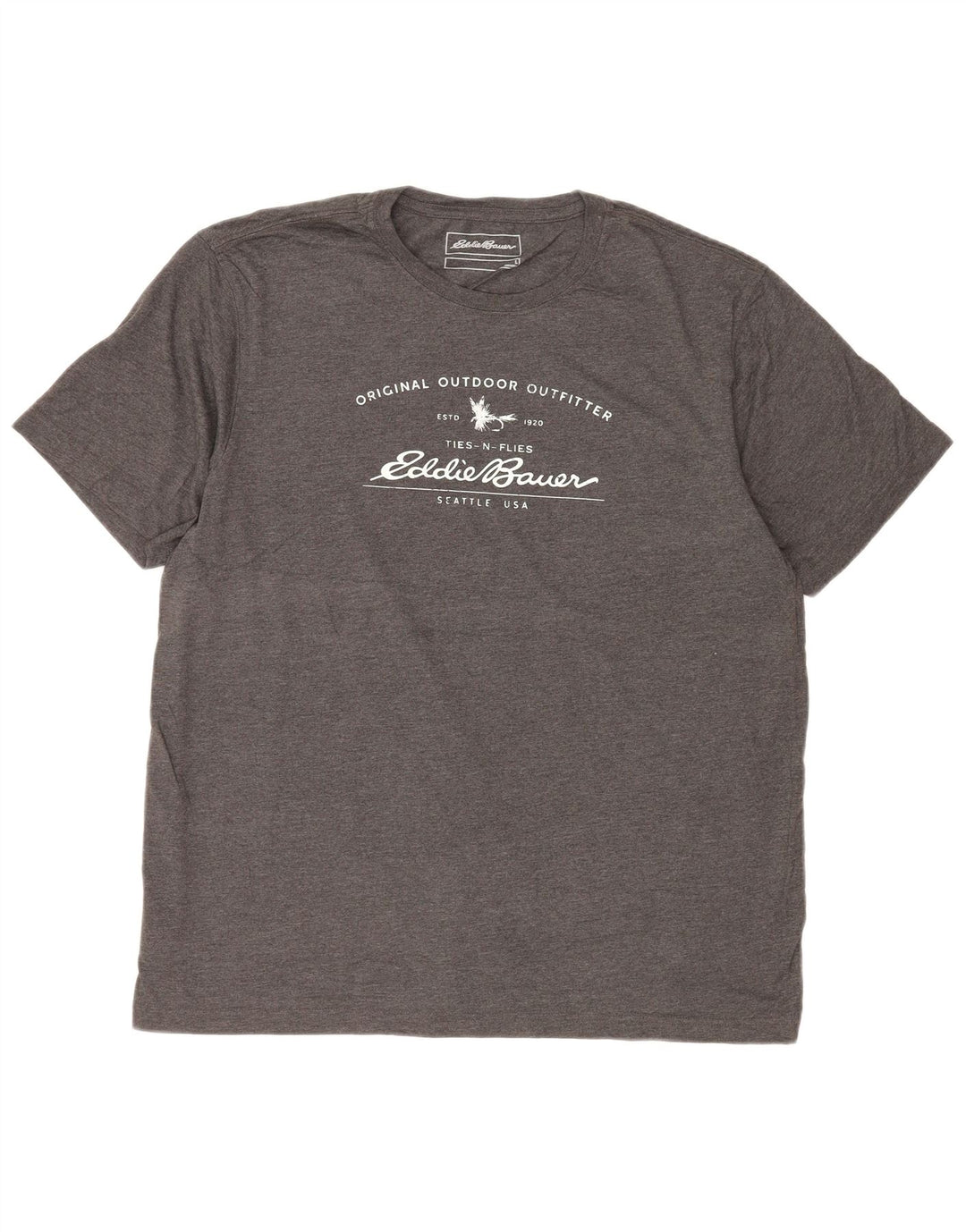 Eddie Bauer Herre Grafisk T-Shirt Top Stor Grå Bomuld