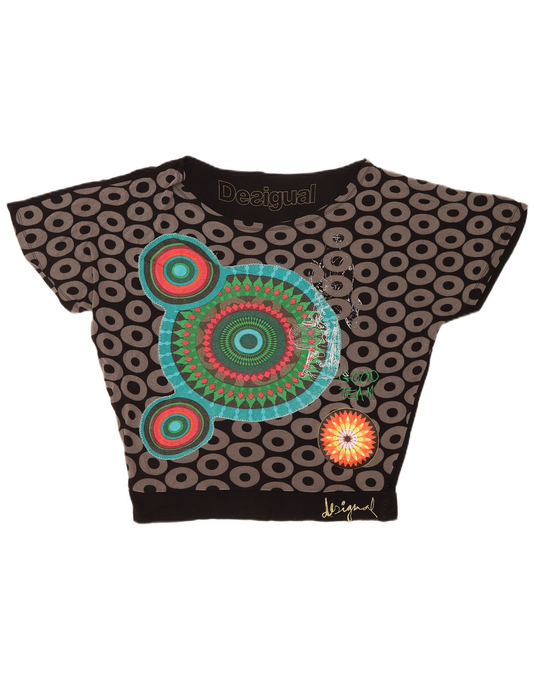 Desigual Dame Grafisk Bluse Top UK 14 Medium Sort Geometrisk Viscose