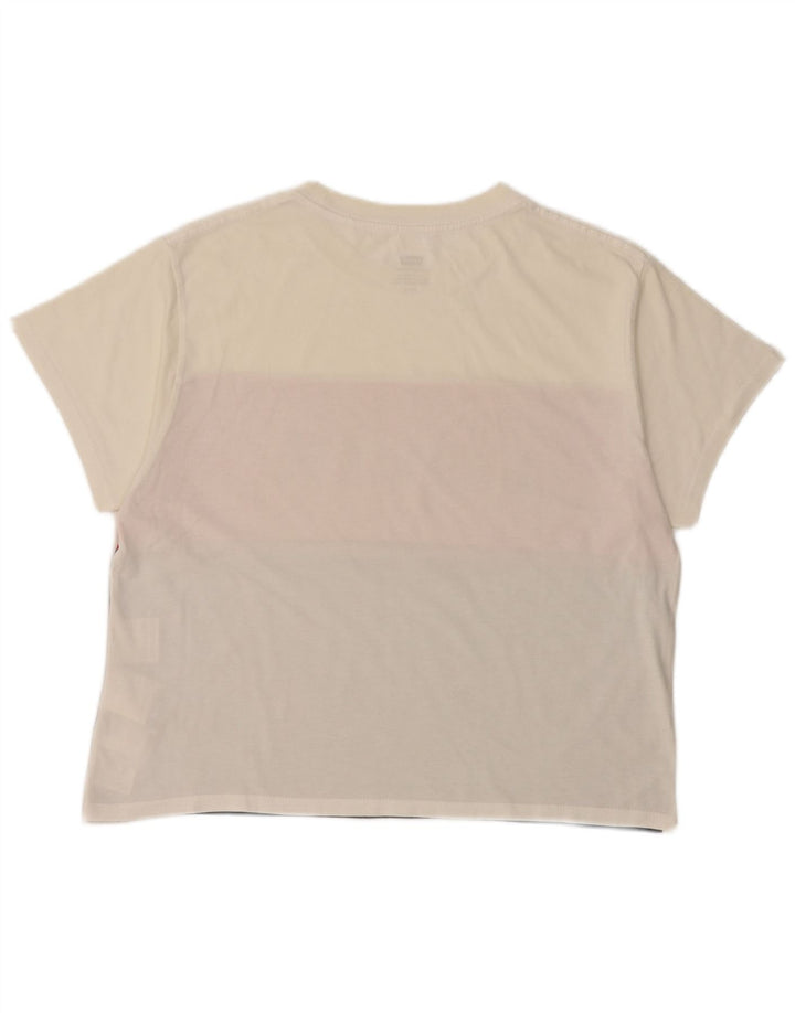 LEVI'S Dame Crop Grafisk T-Shirt Top UK 10 Small White Colourblock