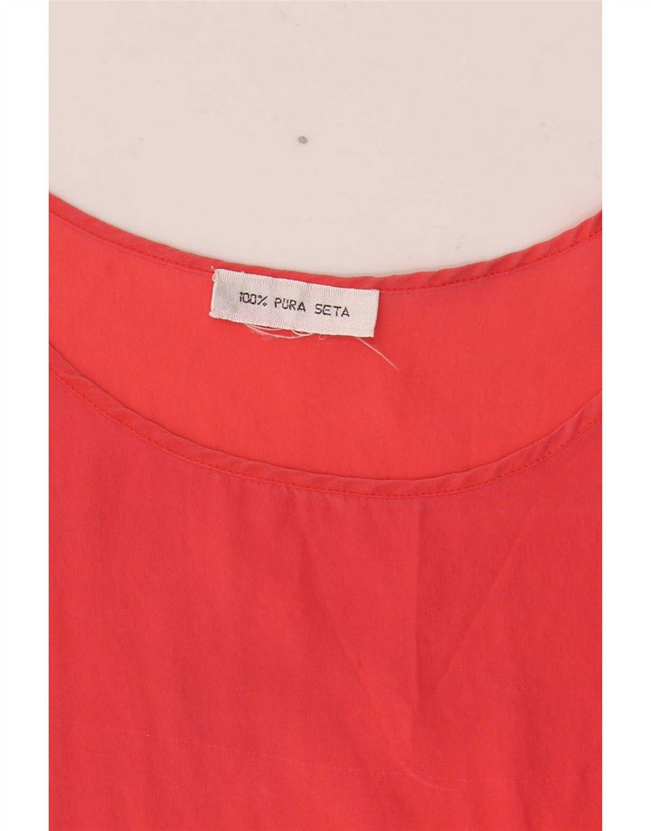 Vintage dame ærmeløs bluse Top UK 14 Medium rød silke