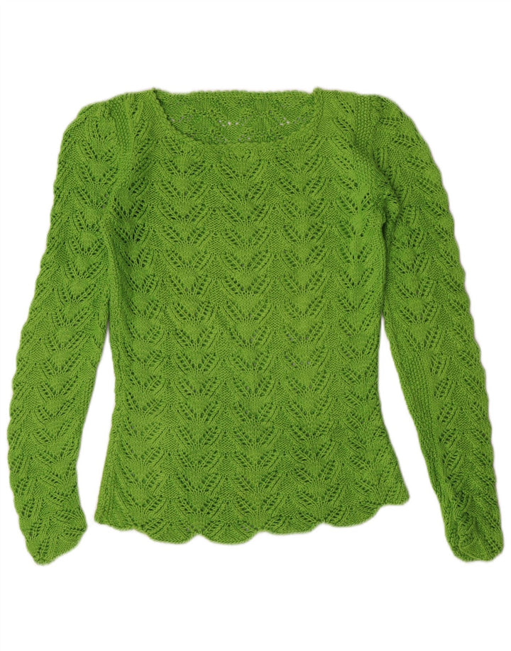 VINTAGE Dame Boat Neck Jumper Sweater UK 8 Small Green