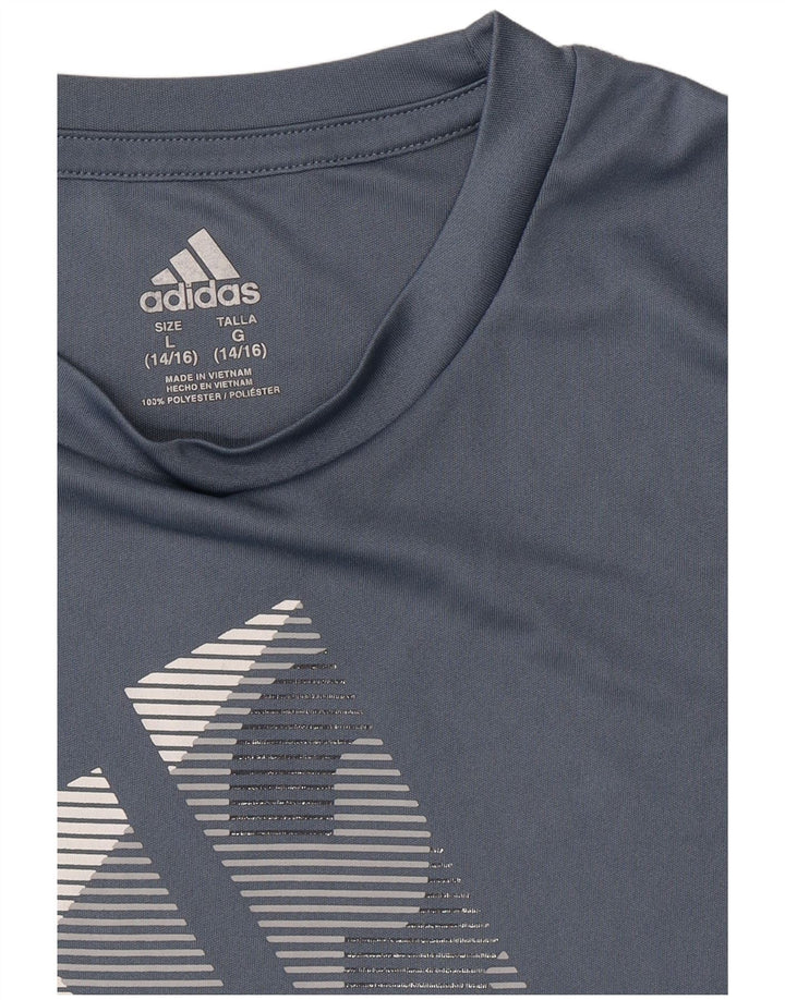 ADIDAS Boys Graphic T-Shirt Top 14-15 Years Large Blue Polyester