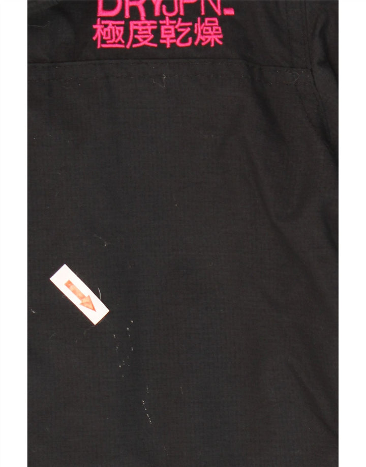 Superdry Windmac Windbreaker Jacket med hætte til kvinder UK 16 Stor sort nylon